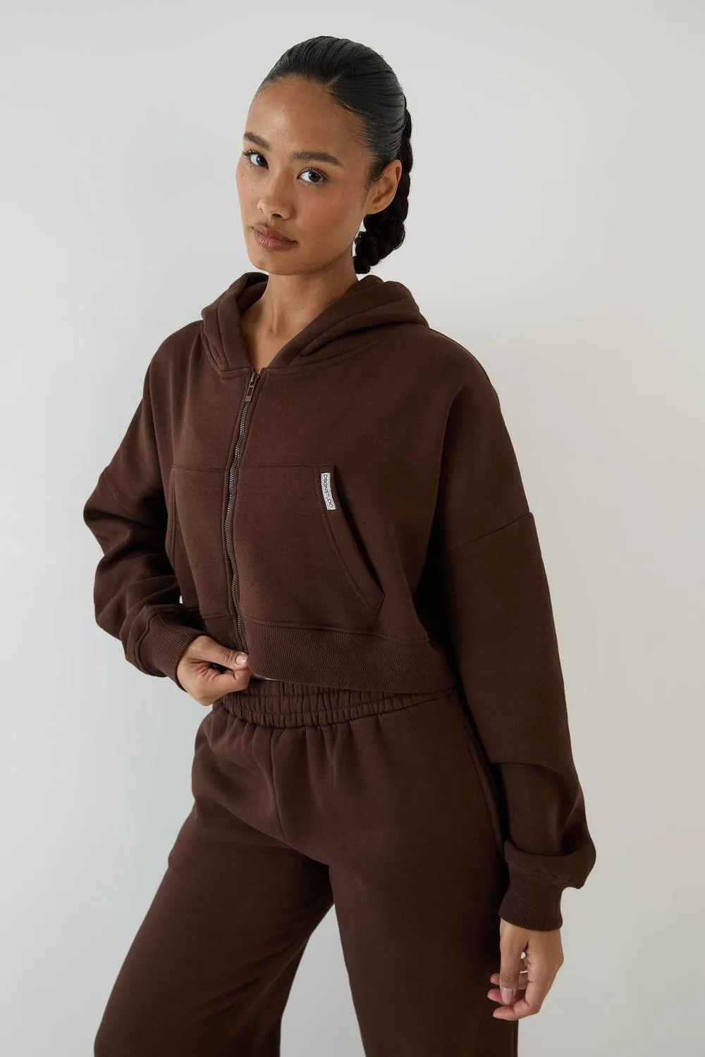 Boxy Crop Zip Through Hoodie