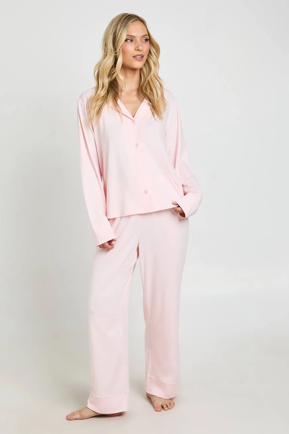 Soft Touch Button Through Shirt & Trouser Pyjama Set