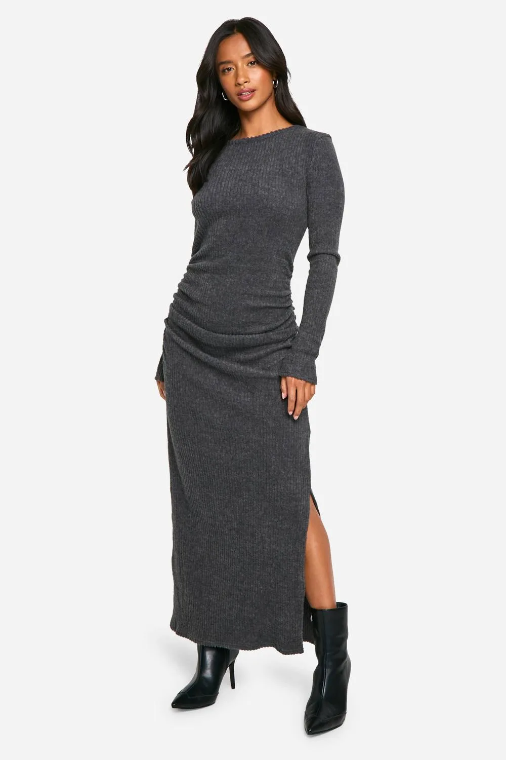 Brushed Rib Long Sleeve Maxi Dress