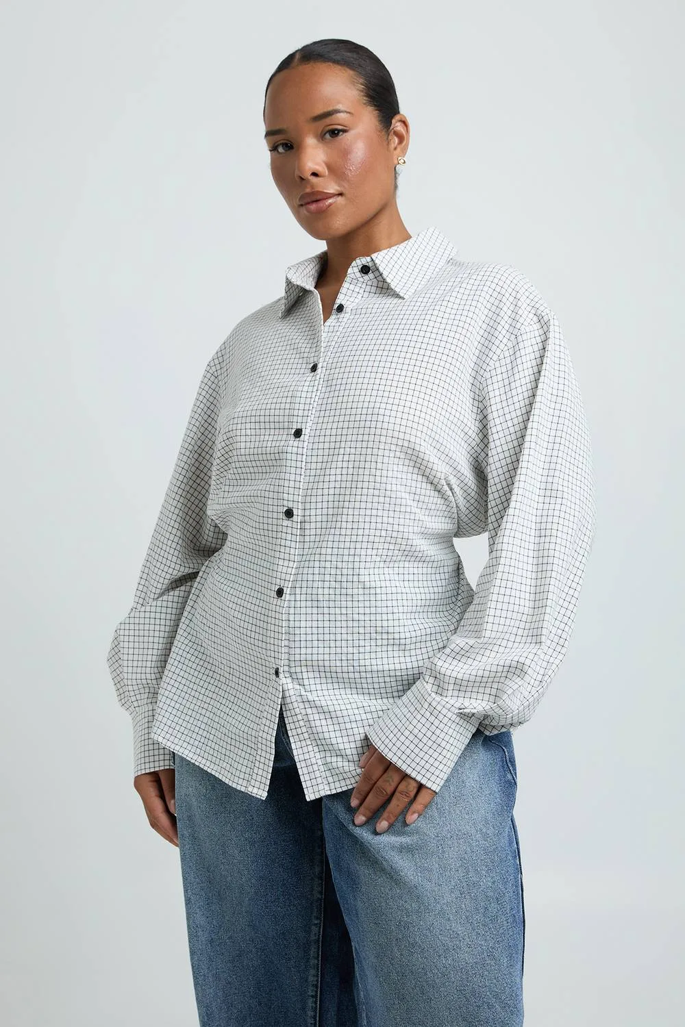 Check Asymmetric Wrap Shirt