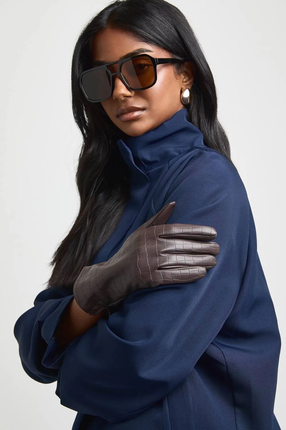 Croc Faux Leather Fur Lined Gloves by boohoo