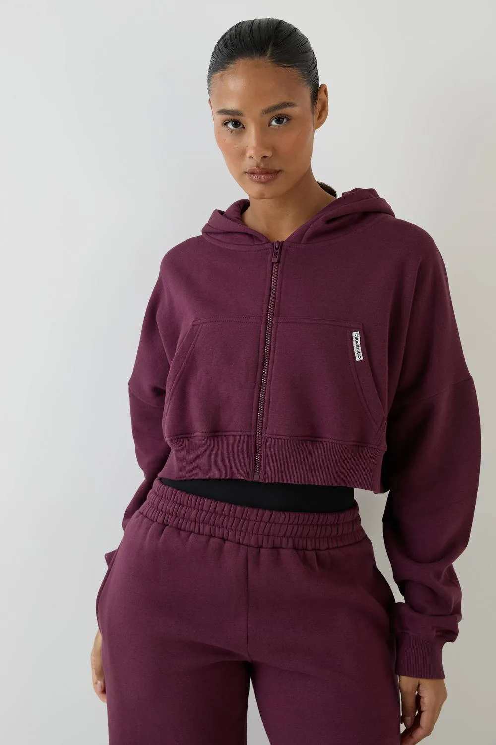 Boxy Crop Zip Through Hoodie