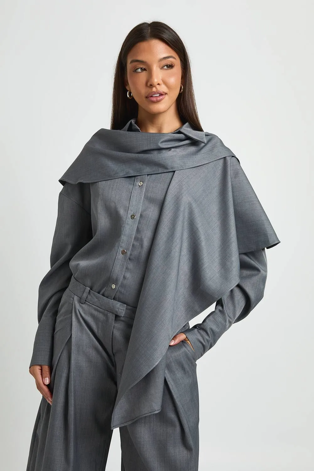 Wrap Cape Detail Oversized Shirt by boohoo