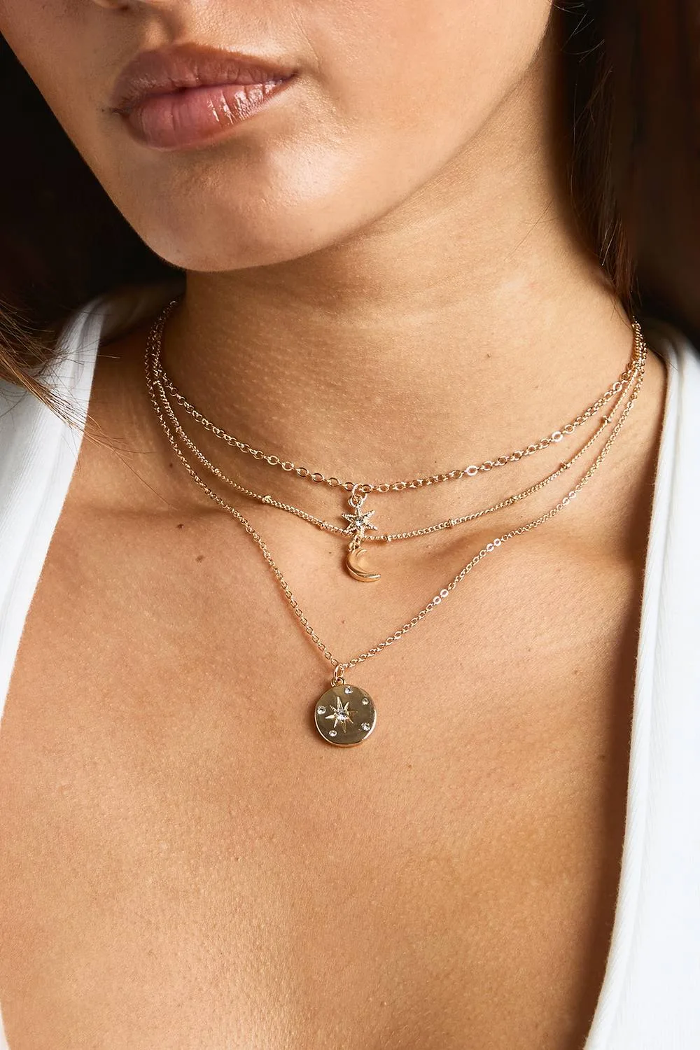 Celestial Pendant Triple Layered Necklace by boohoo