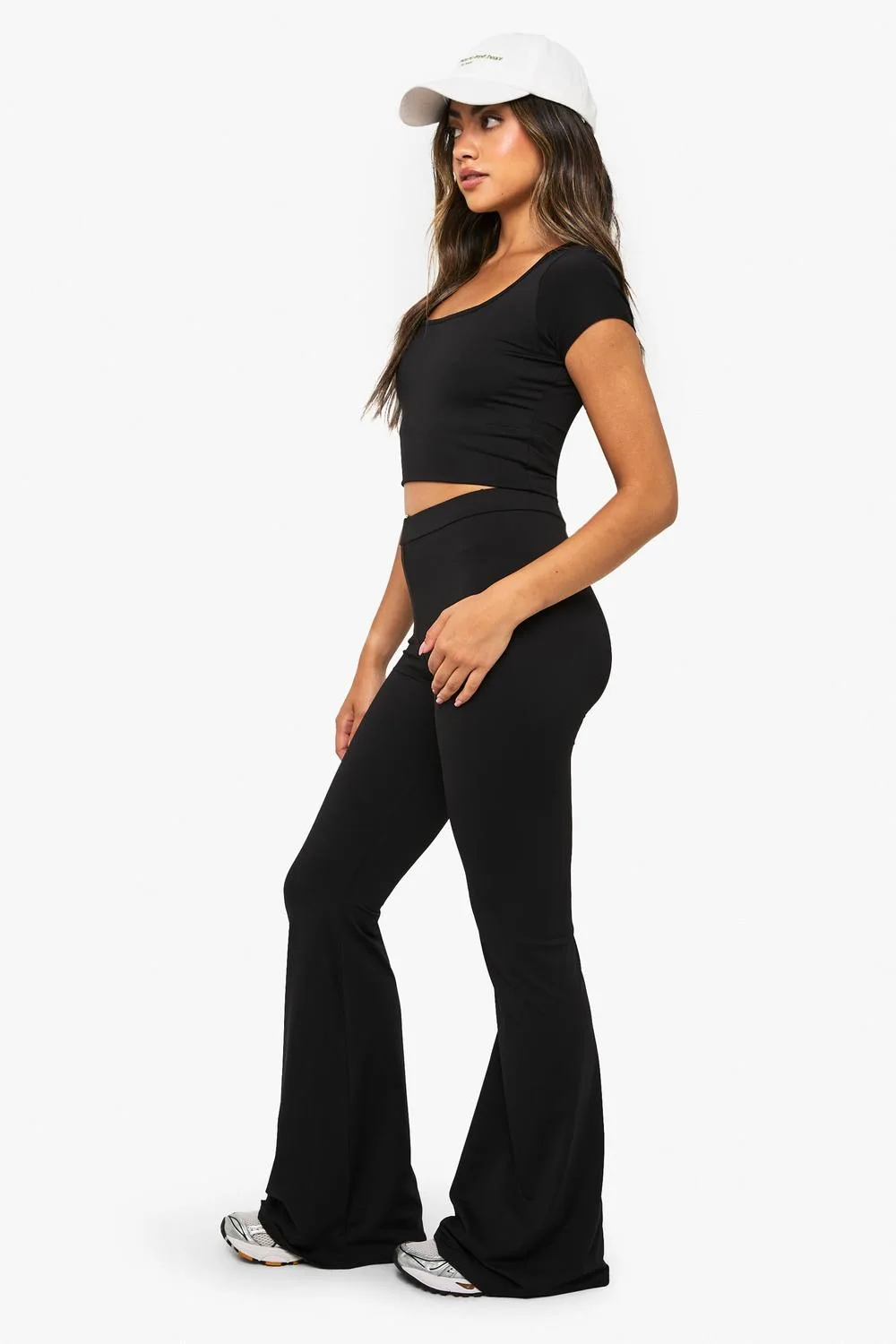 Soft Slinky High Waisted Flare Leggings Pants by boohoo