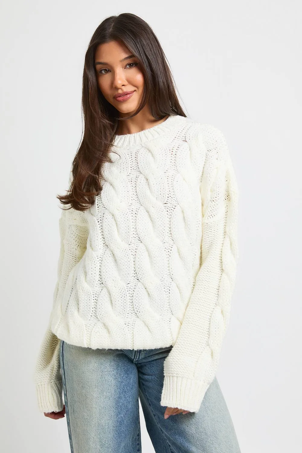Cable Knit Oversized Jumper by boohoo