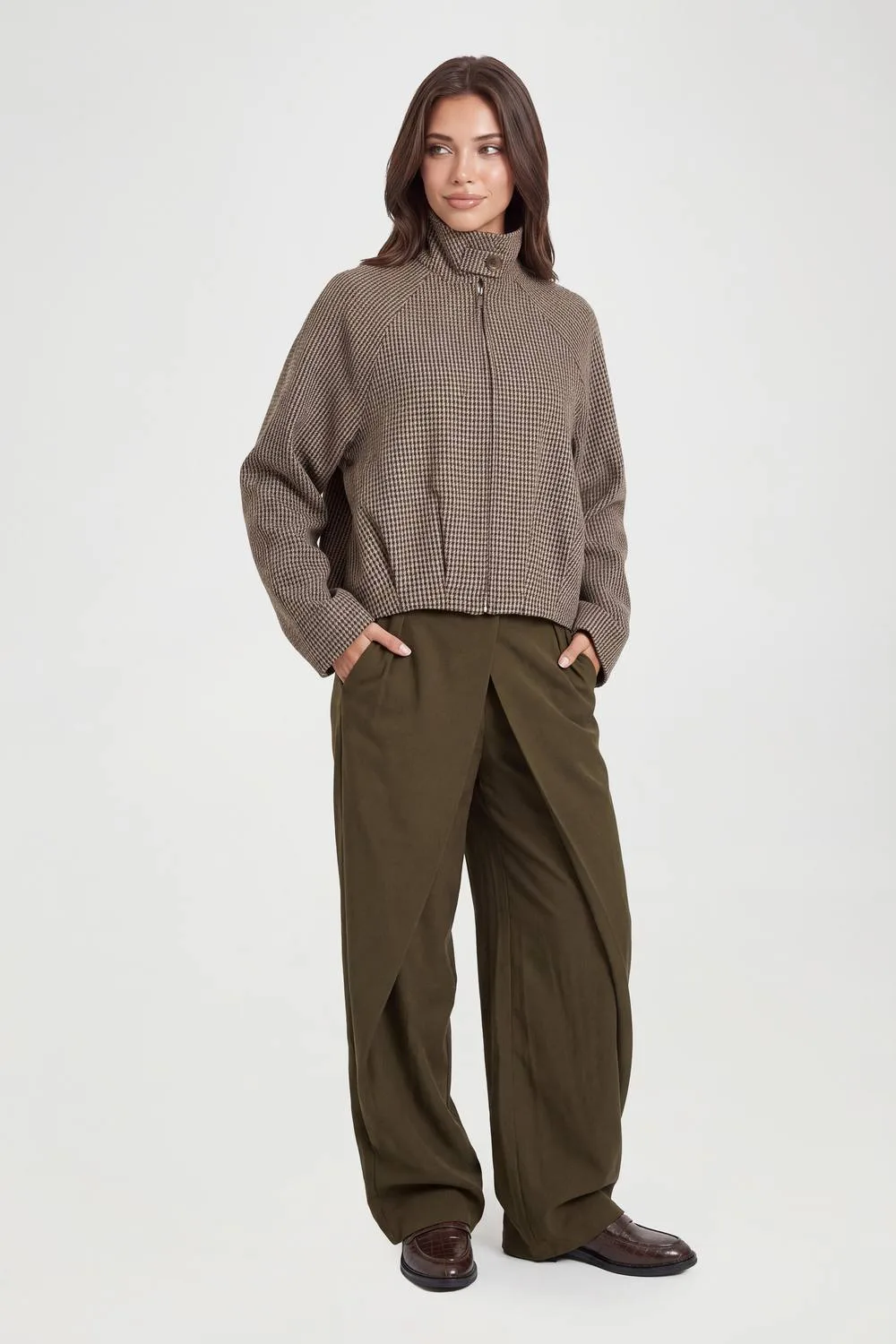 Checked Oversized Bomber Jacket by boohoo
