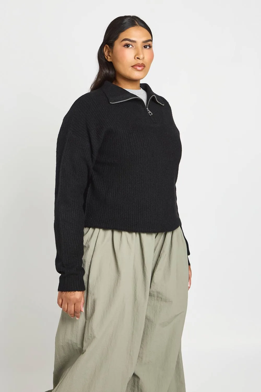 Chunky Knit Oversized Zip Neck Jumper