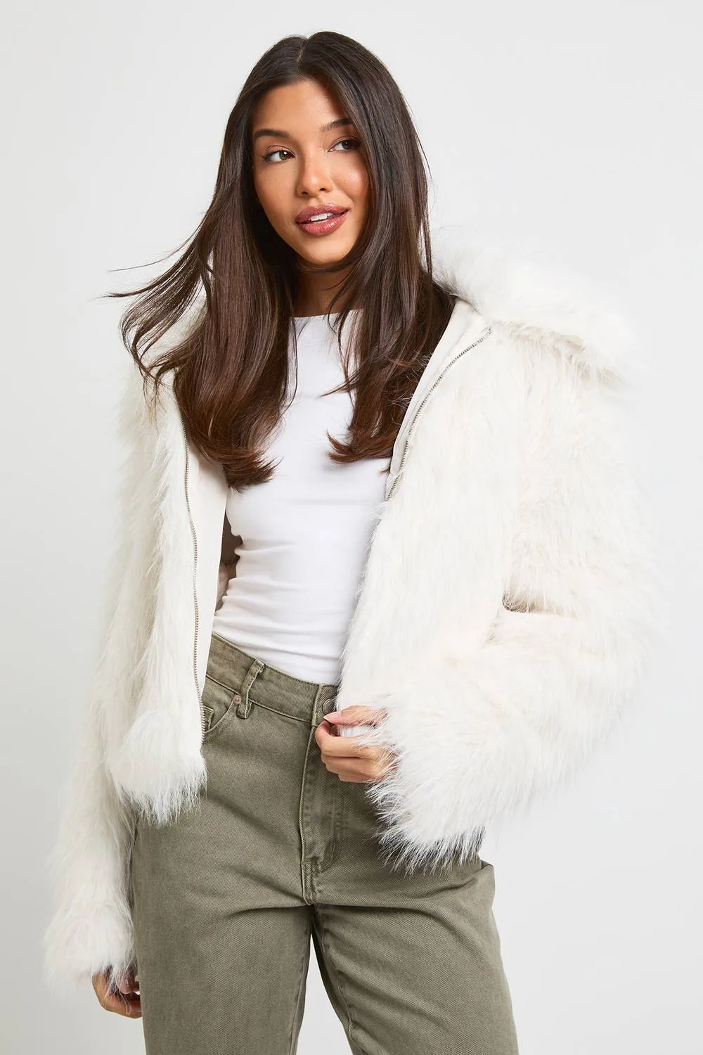 Faux Fur Collared Jacket by boohoo