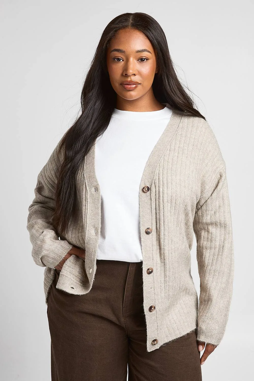 Rib Knit Boyfriend Cardigan by boohoo