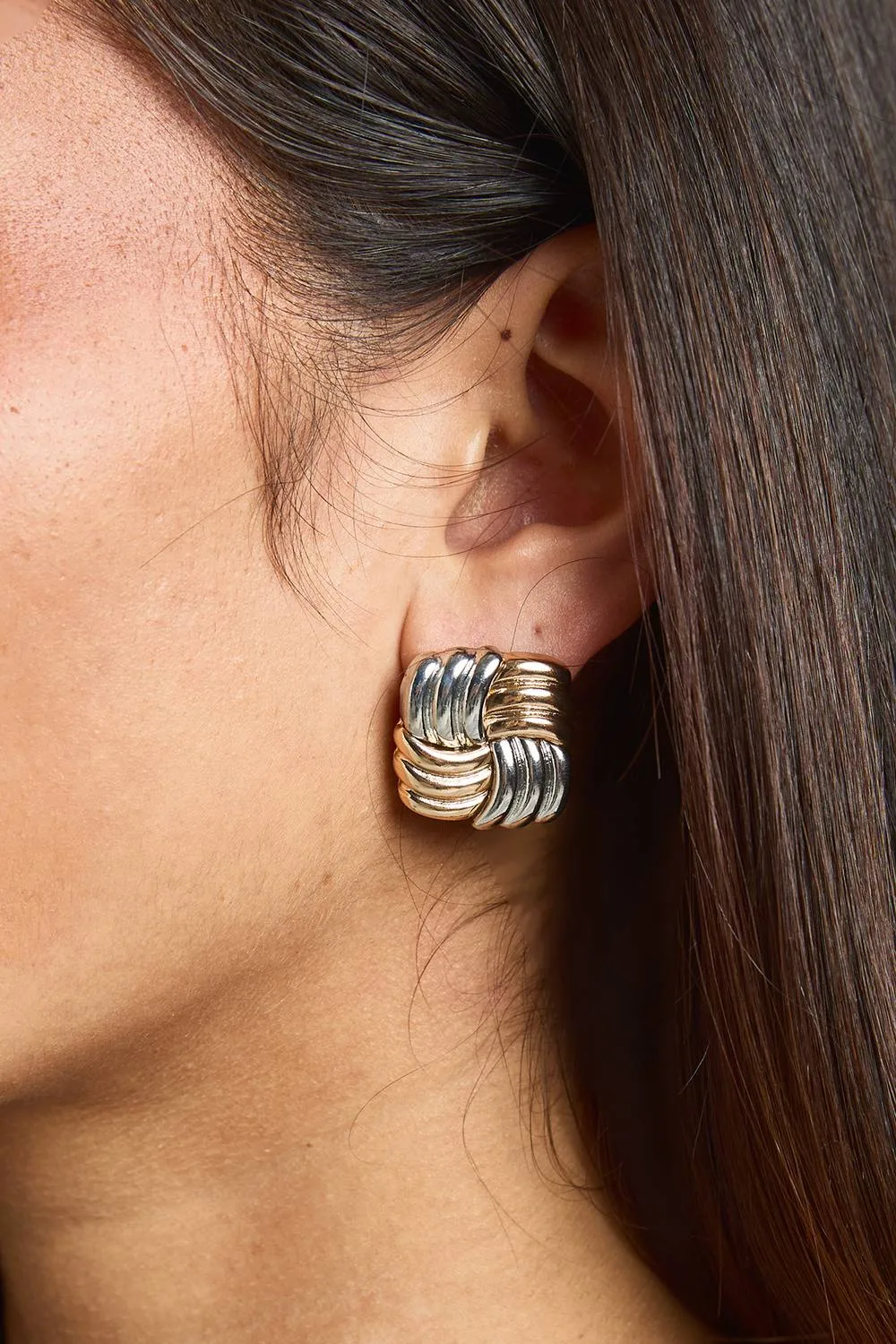 Two Tone Mixed Metal Square Stud Earrings by boohoo