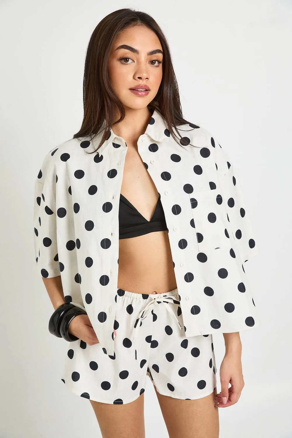 Polka Dot Linen Look Boxy Shirt & Short Co-Ord by boohoo
