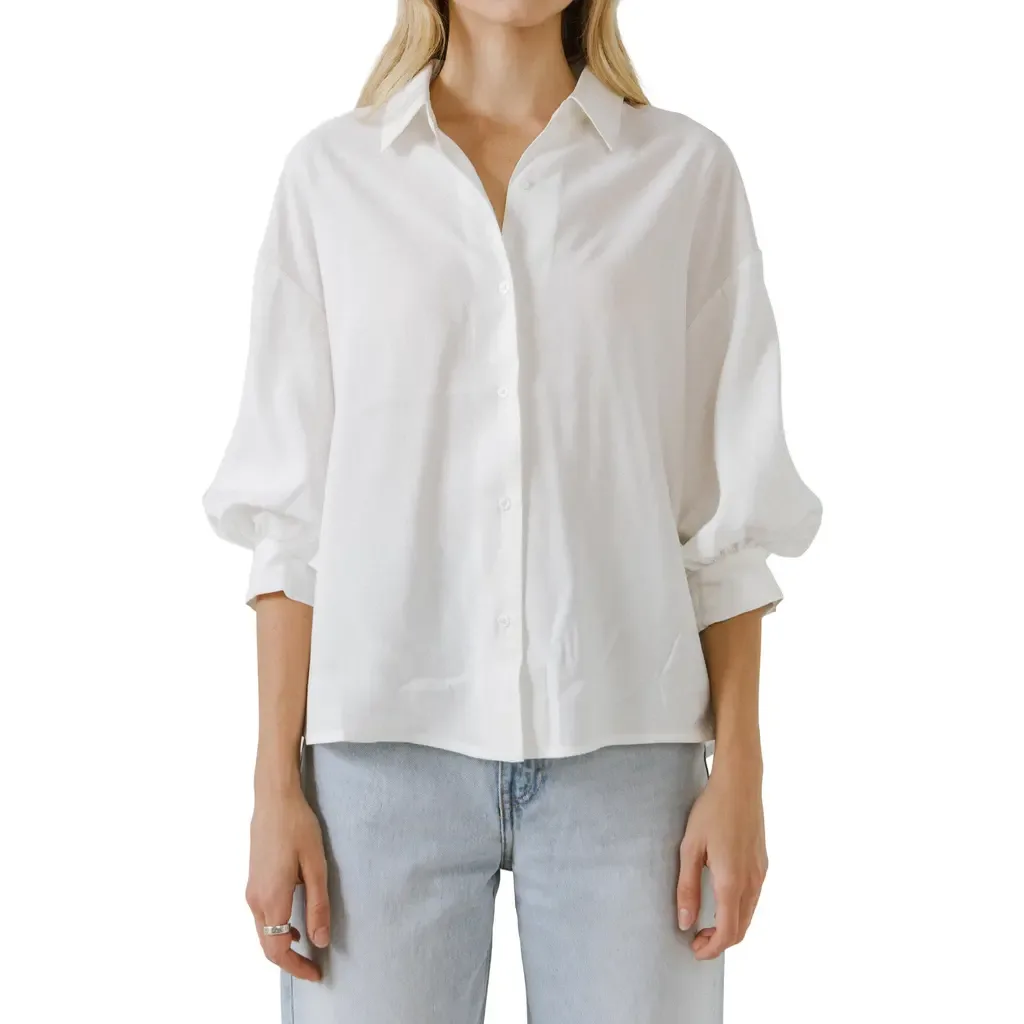 Balloon Sleeve Button-Up Shirt by English Factory