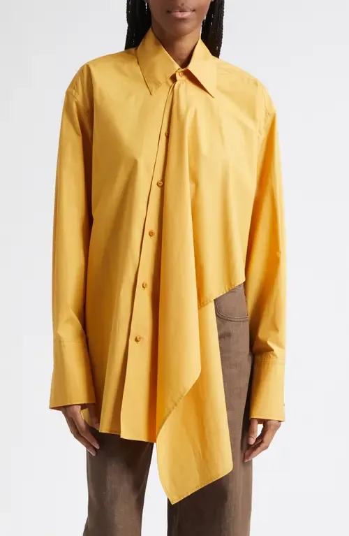 Tess Relaxed Fit Cascade Front Button-Up Shirt by OSSOU