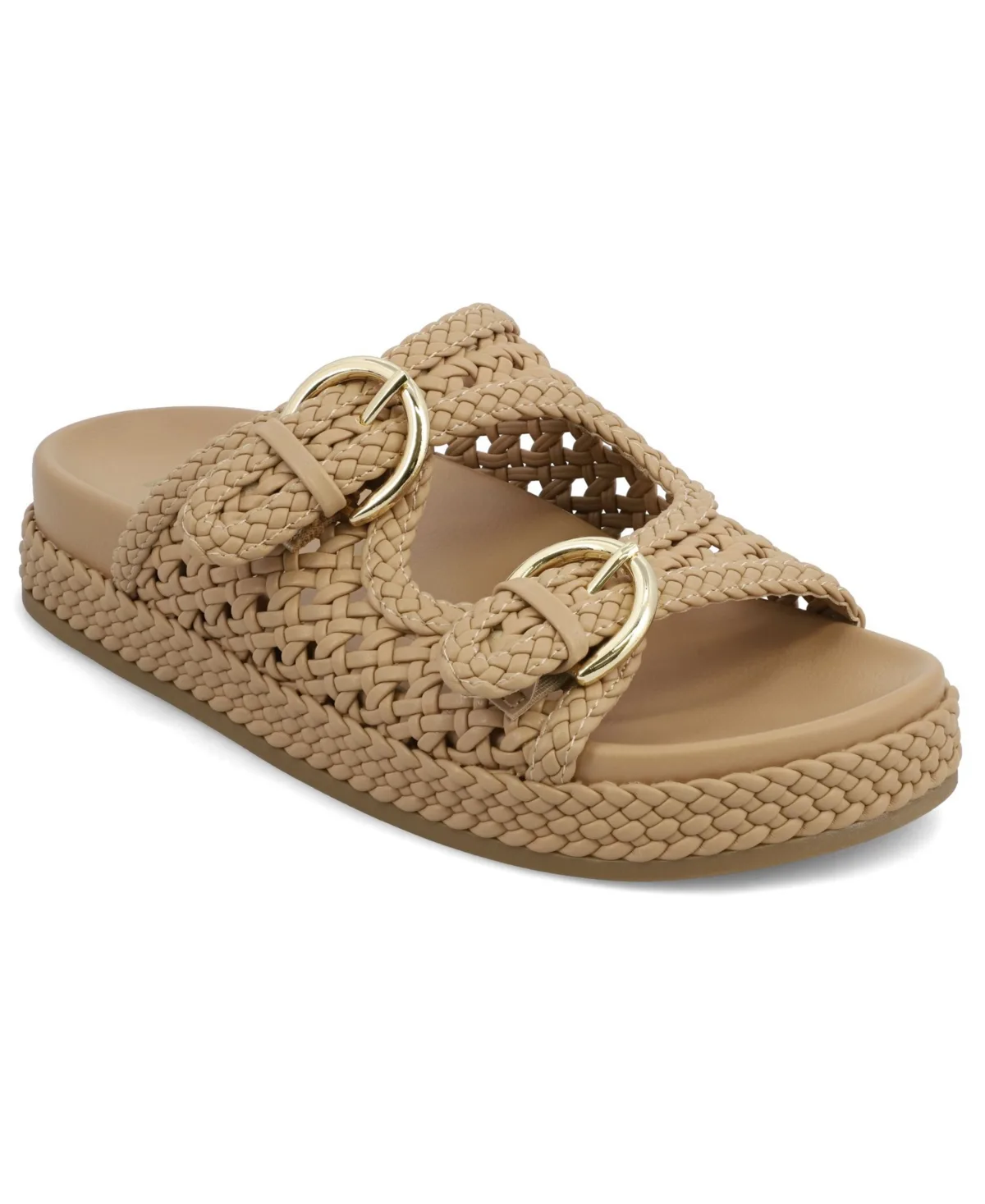 Trendy Woven Double Buckle Slide Sandals