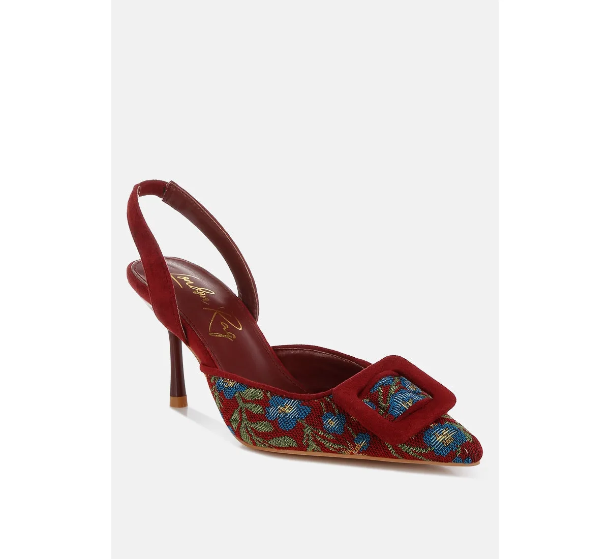 Miraya Embroidered Buckle Detail Stiletto Heels by London Rag