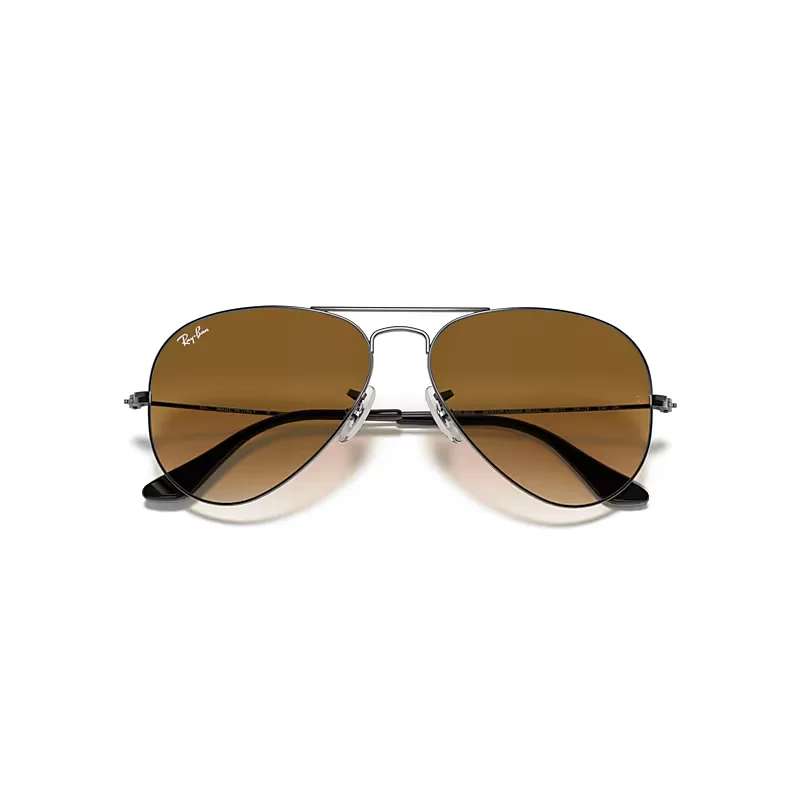 Aviator Gradient Sunglasses Gunmetal Frame Brown Lenses by Ray-Ban