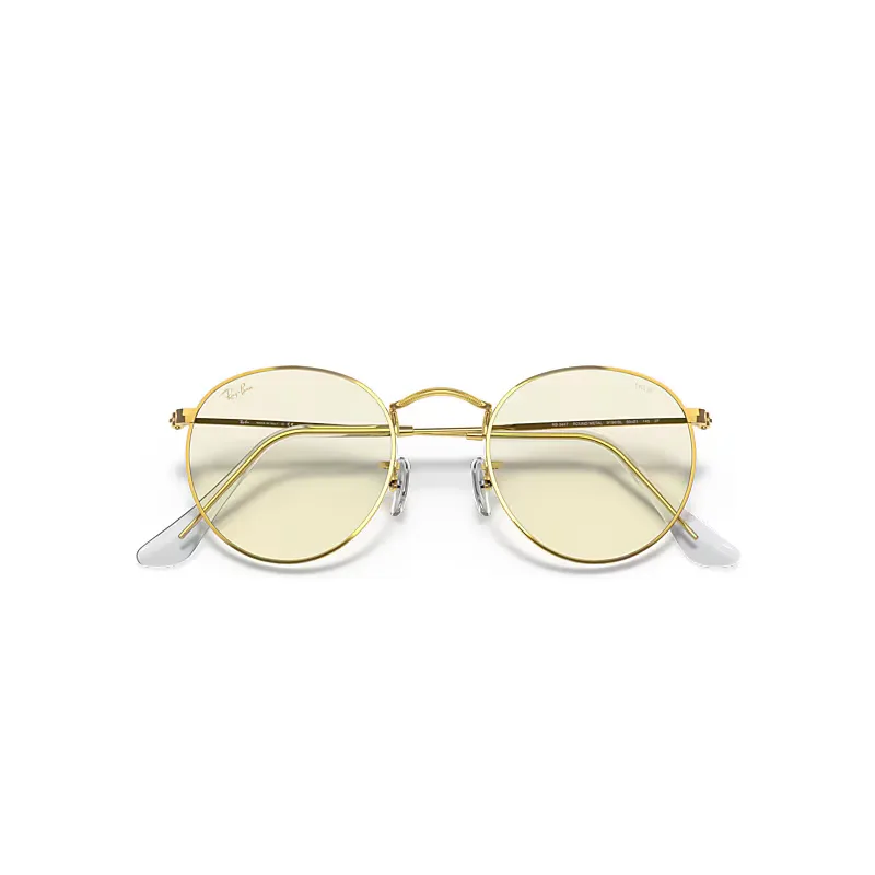 Round Blue-Violet Light Clear Evolve Sunglasses Gold Frame Clear Lenses by Ray-Ban