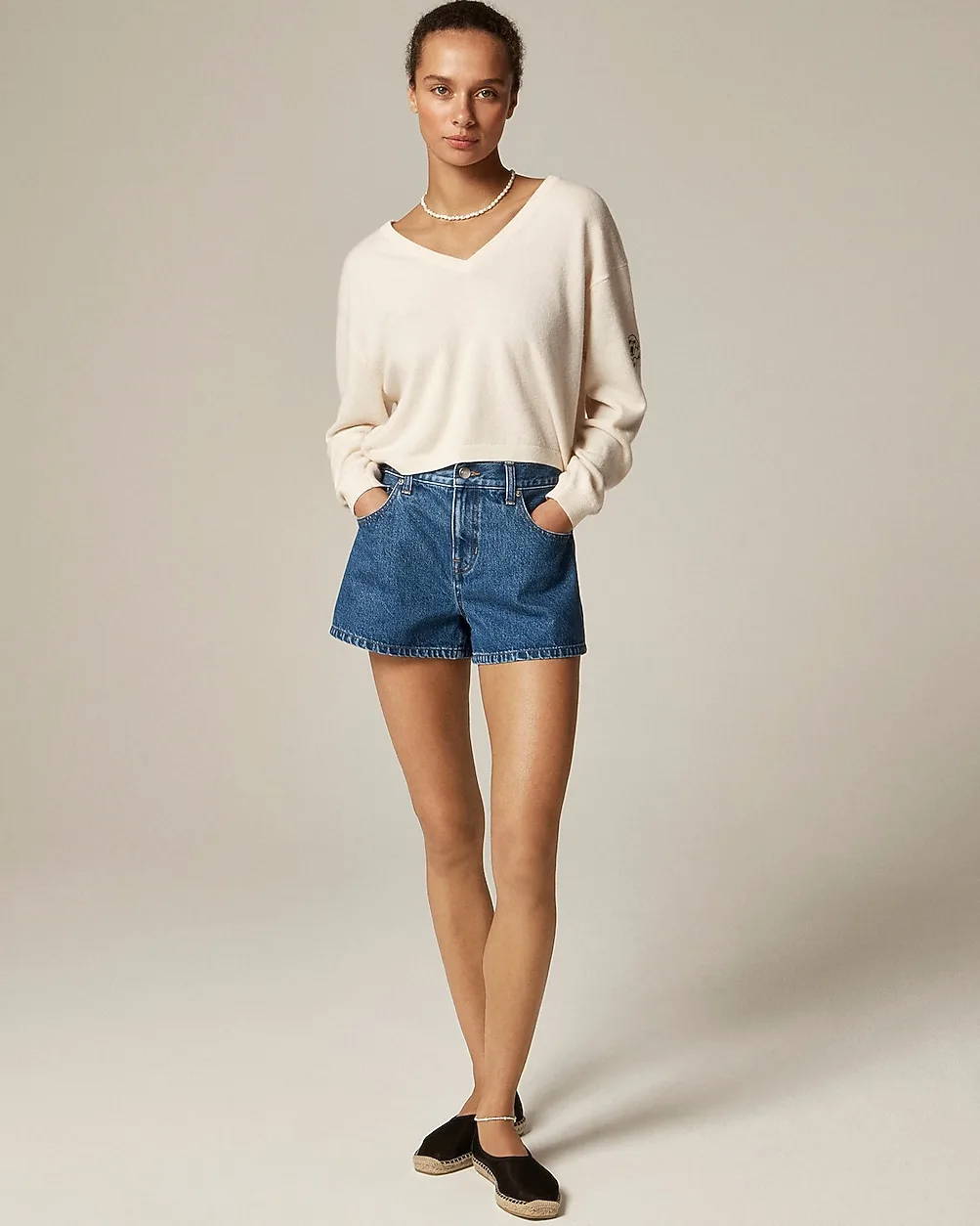 Cashmere Relaxed Cropped V-Neck Sweater by J.Crew