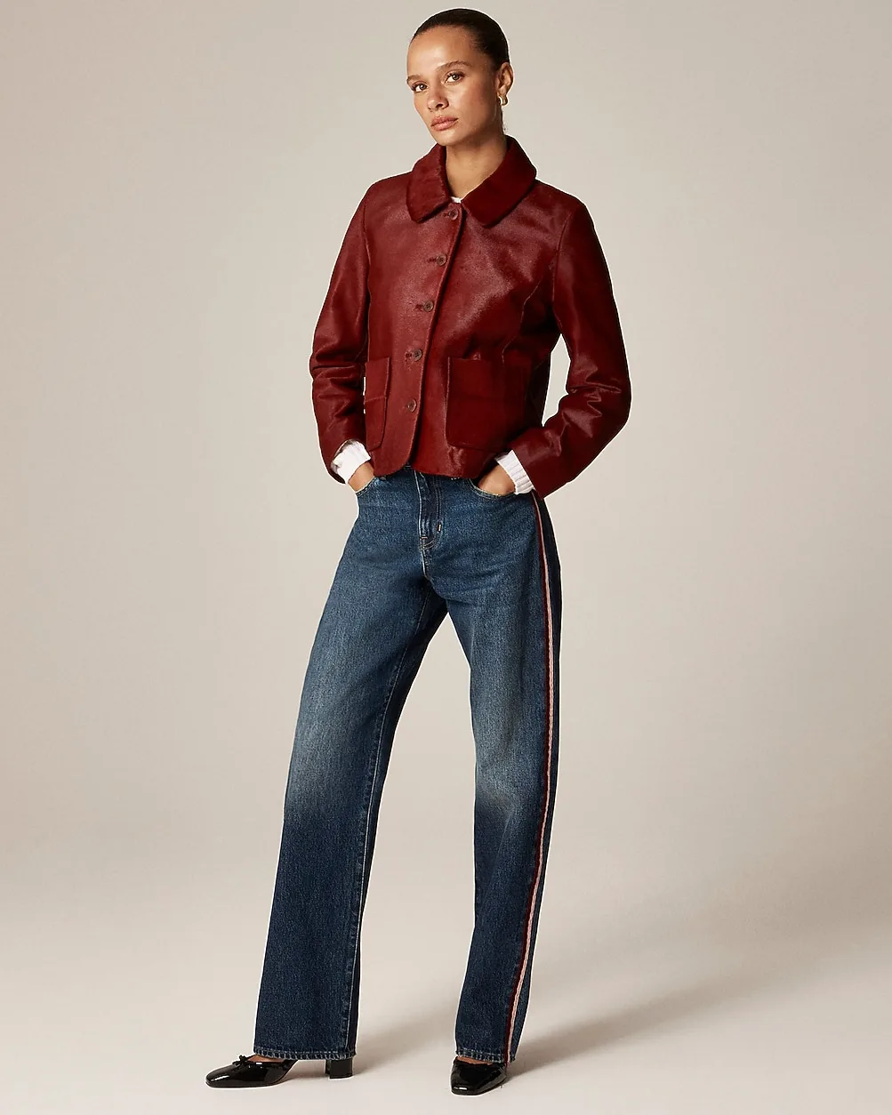Mid-Rise Relaxed Straight Jean with Velvet Stripe by J.Crew