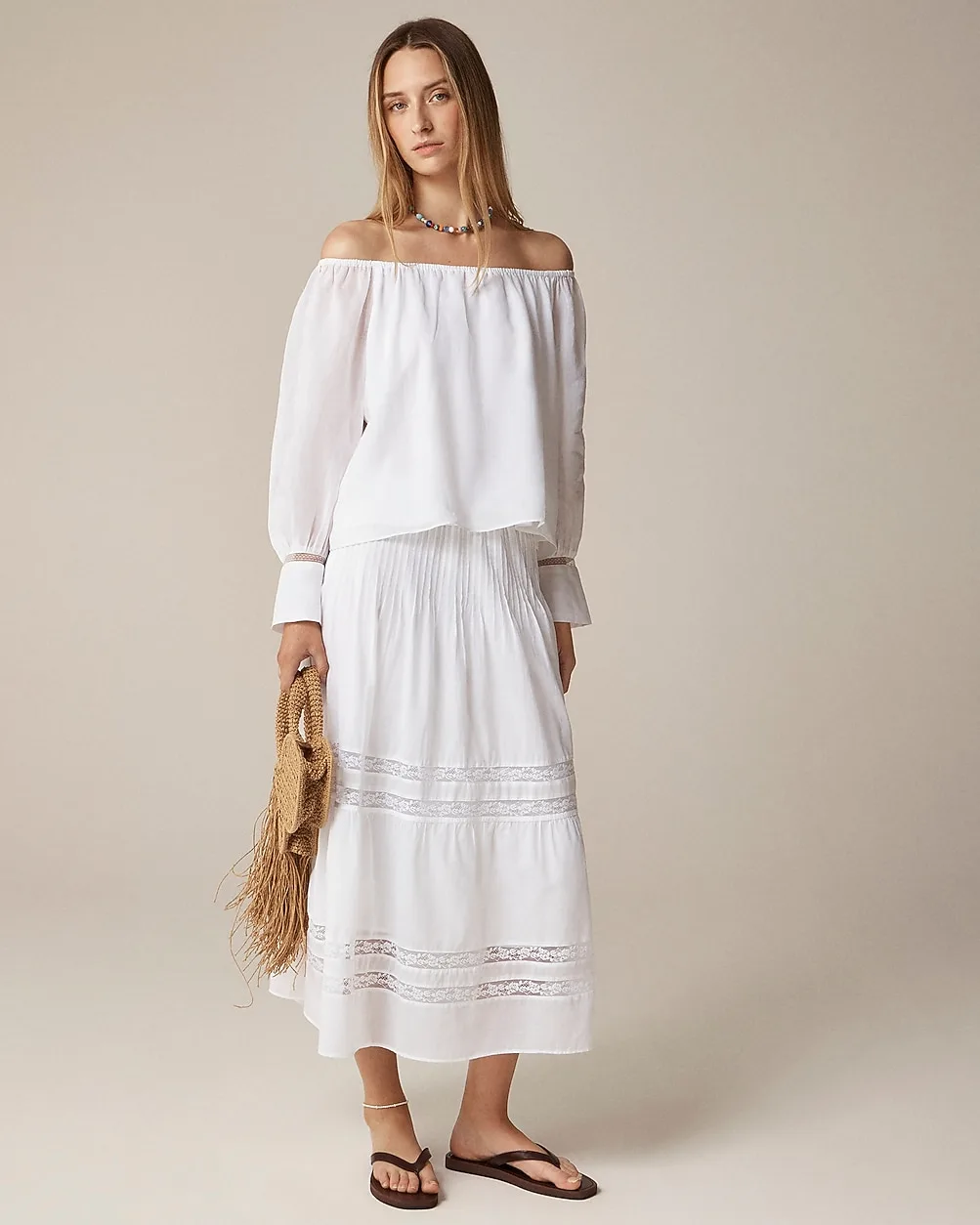Lace-Trim Gathered Top by J.Crew