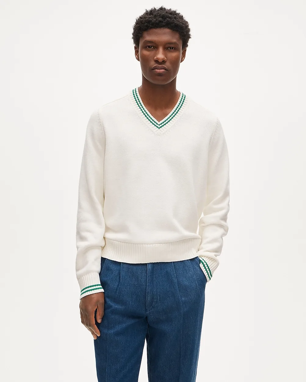 Heritage Cotton Tipped V-Neck Sweater by J.Crew