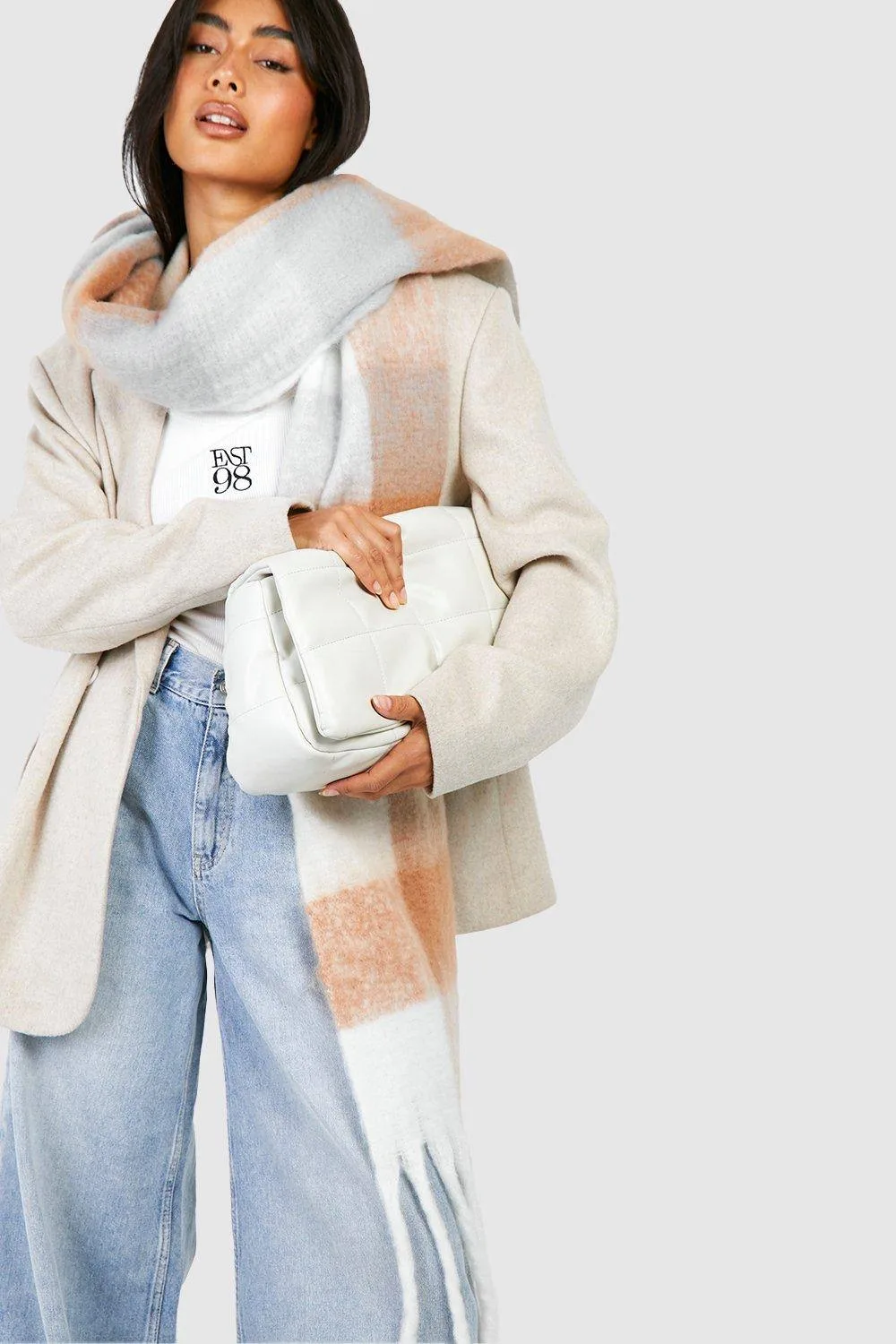 Check Fringe Scarf by boohoo
