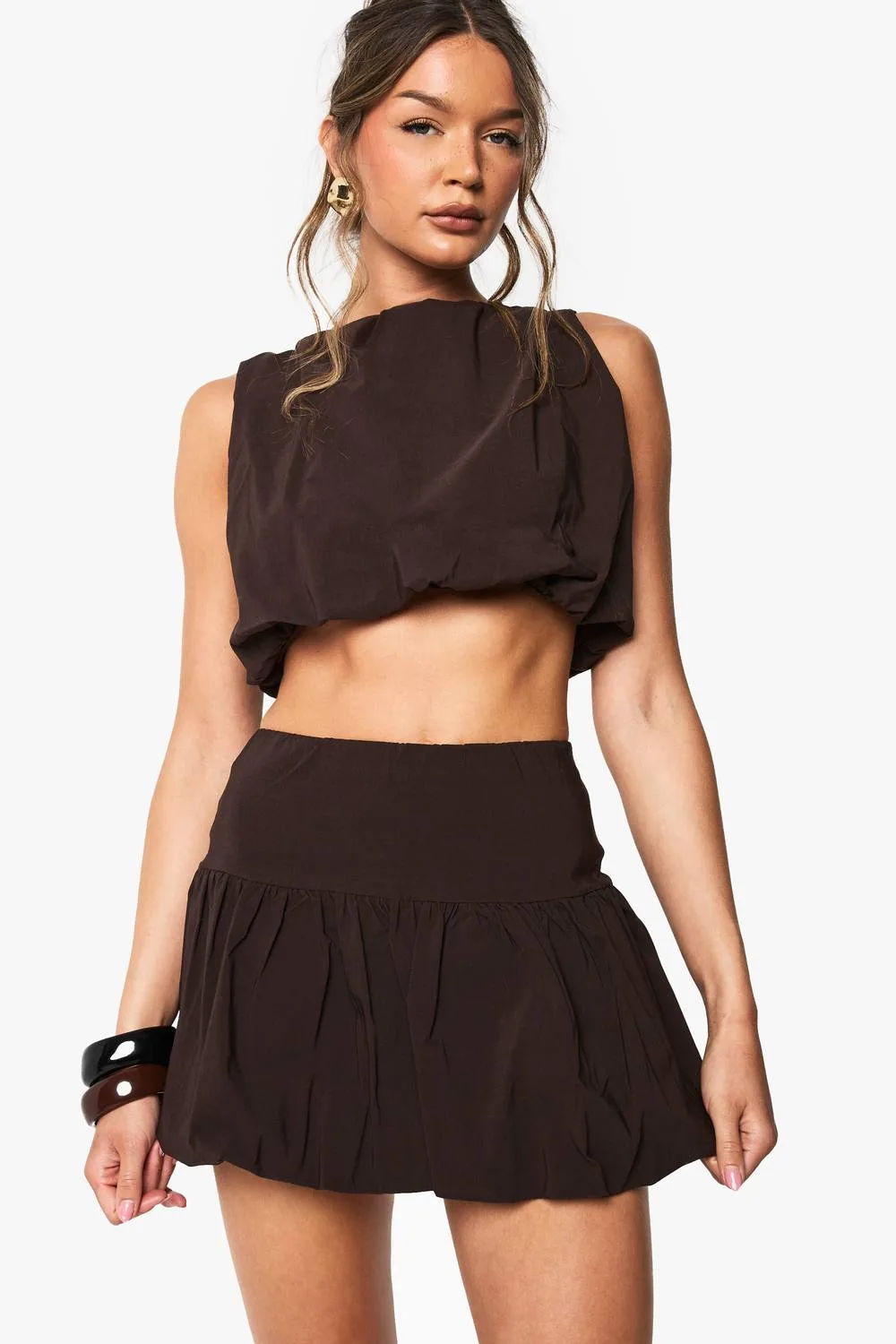 Bengaline Ruched Puffball Top by boohoo
