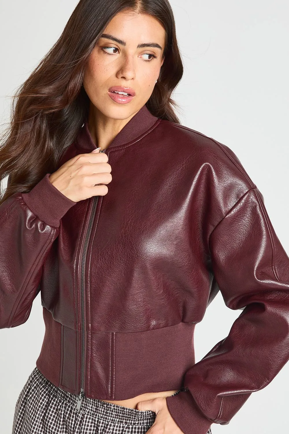 Faux Leather Bomber Jacket