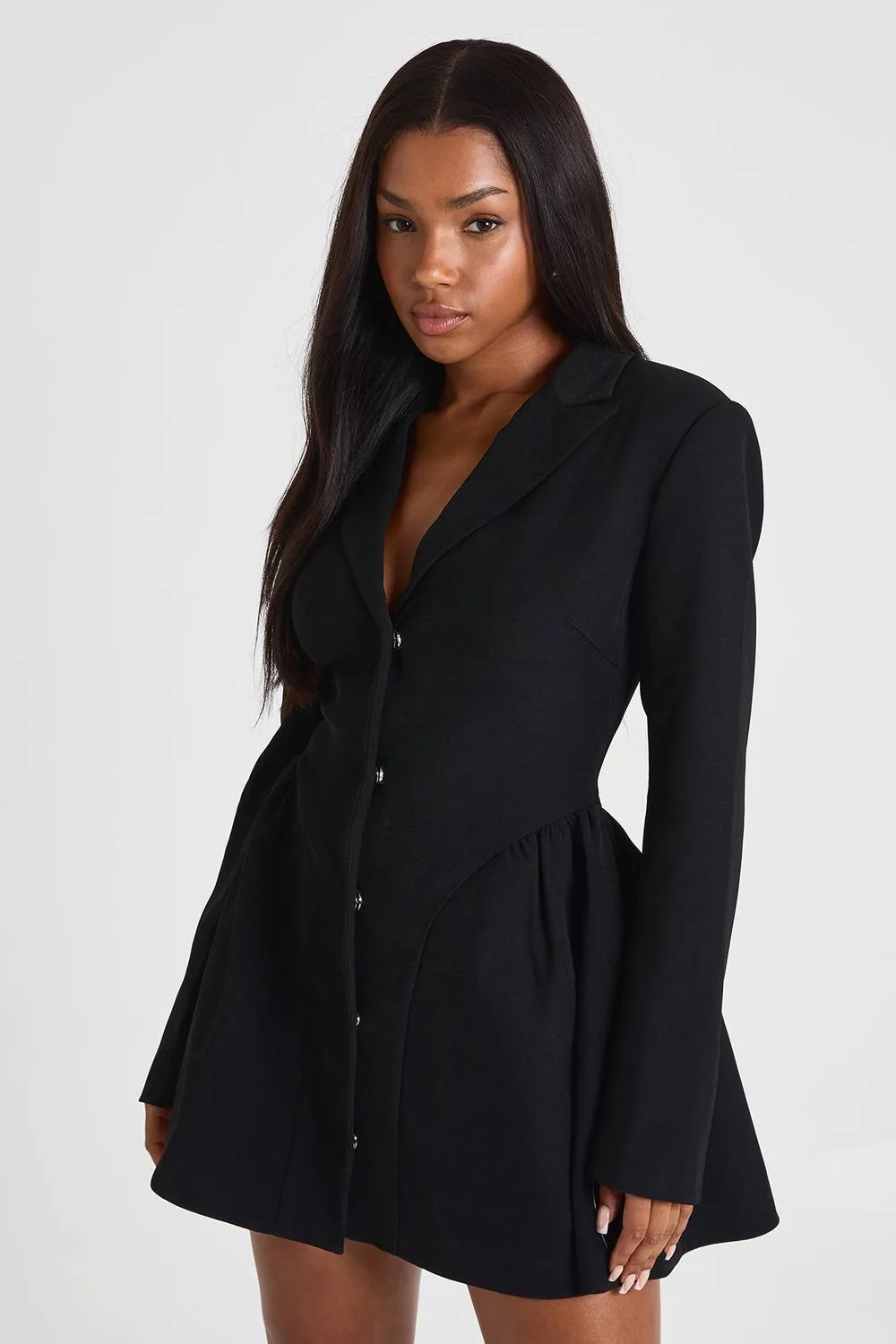 Long Sleeve Collared Tailored Skater Mini Dress