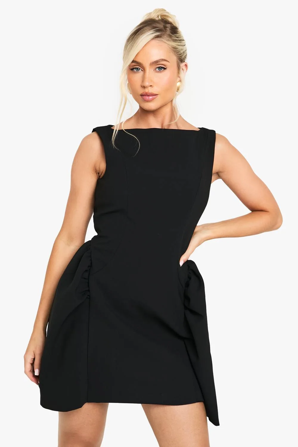 Slash Neck Full Skirt Mini Dress by boohoo