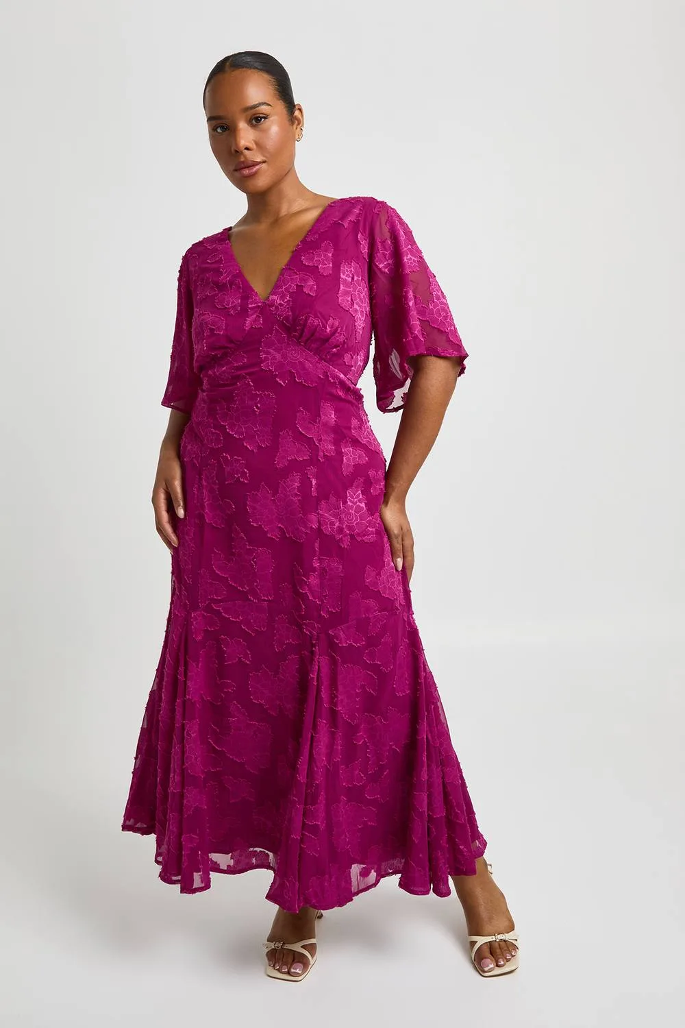 Burnout Angel Sleeve Midaxi Dress by boohoo
