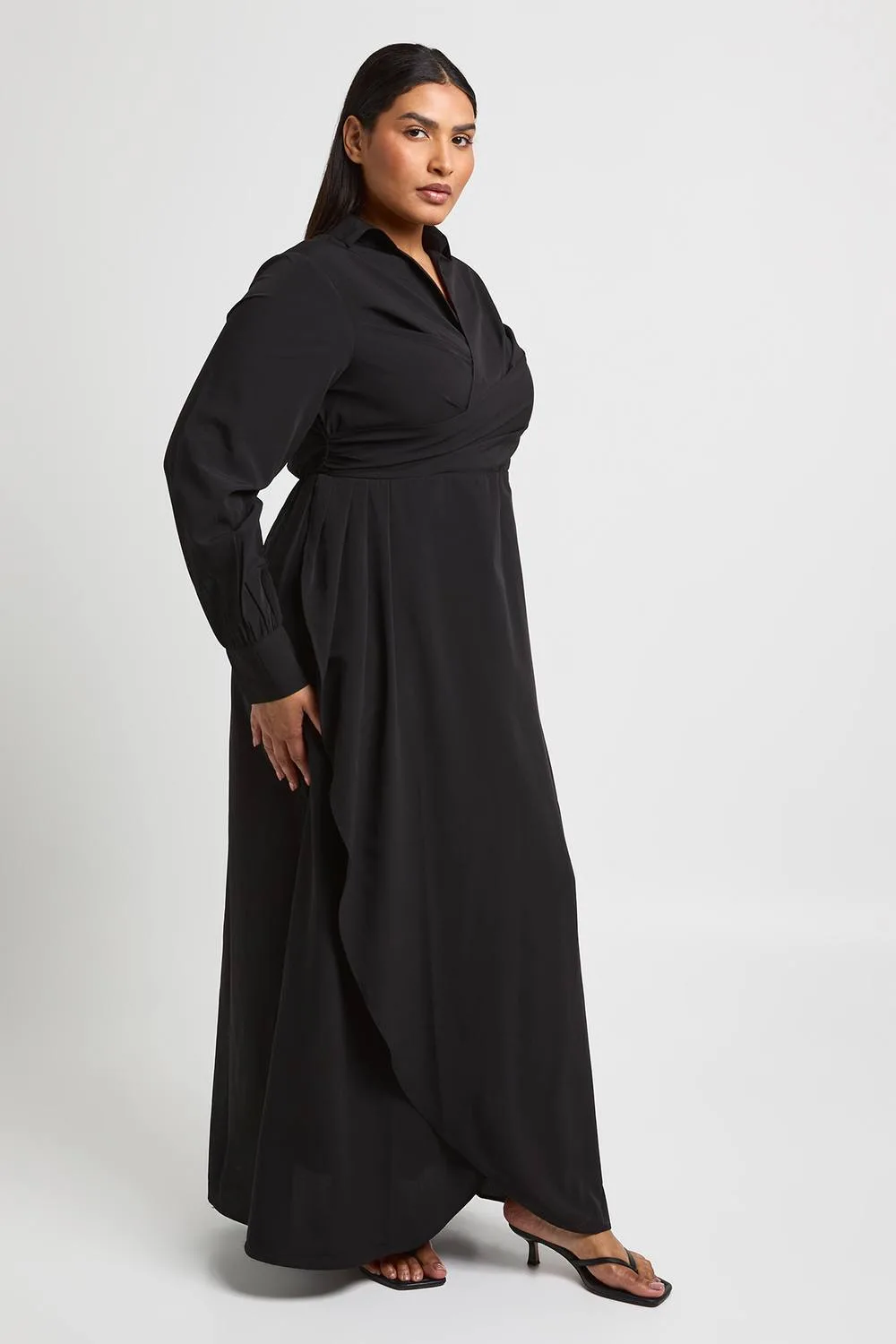 Wrap Front Shirt Maxi Dress by boohoo