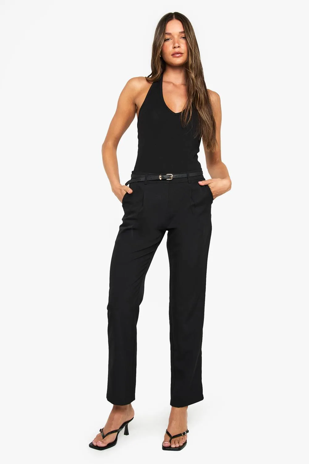Low Rise Slim Leg Trouser by boohoo