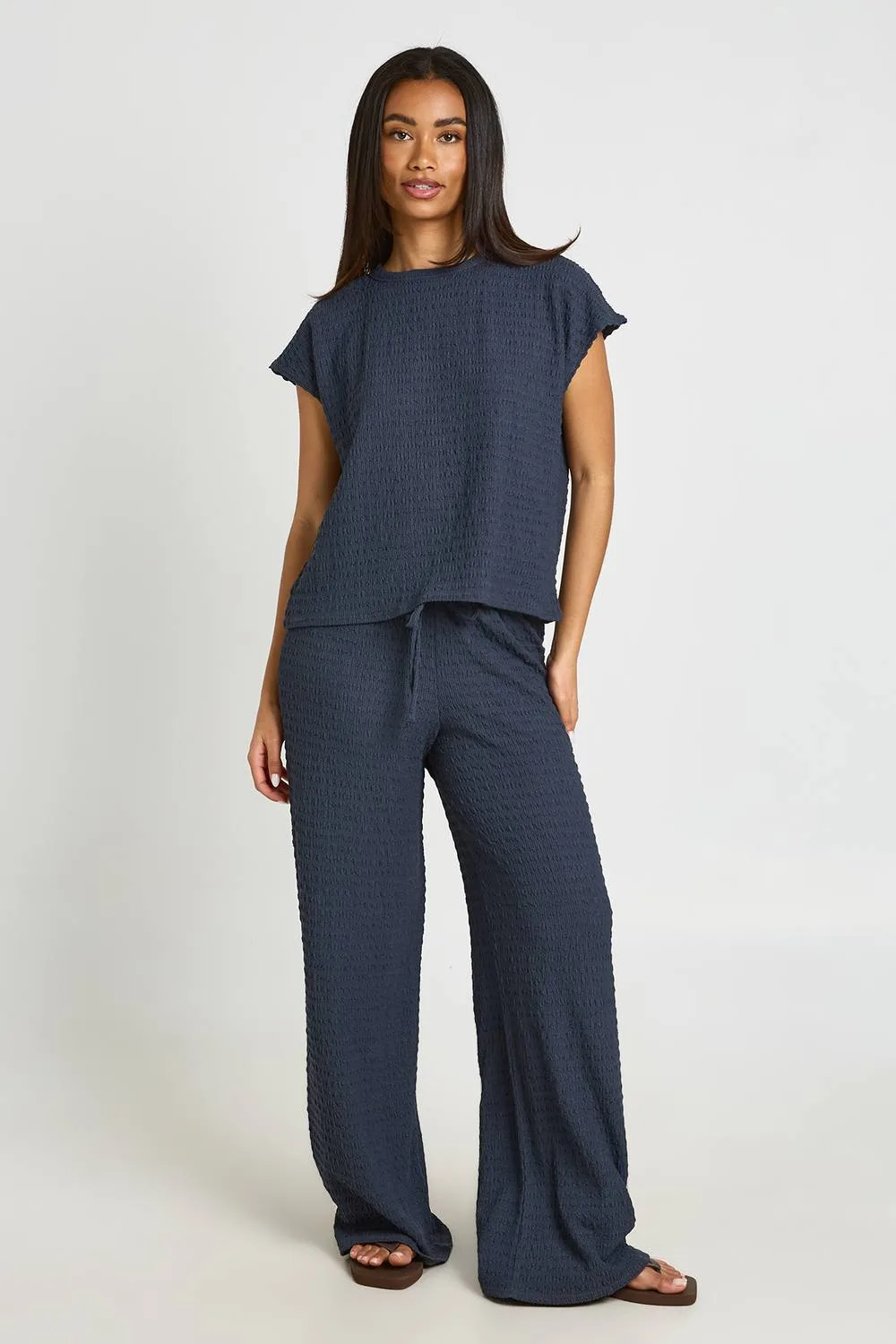 Crinkle Cap Sleeve Top Wide Leg Trouser Co Ord by boohoo