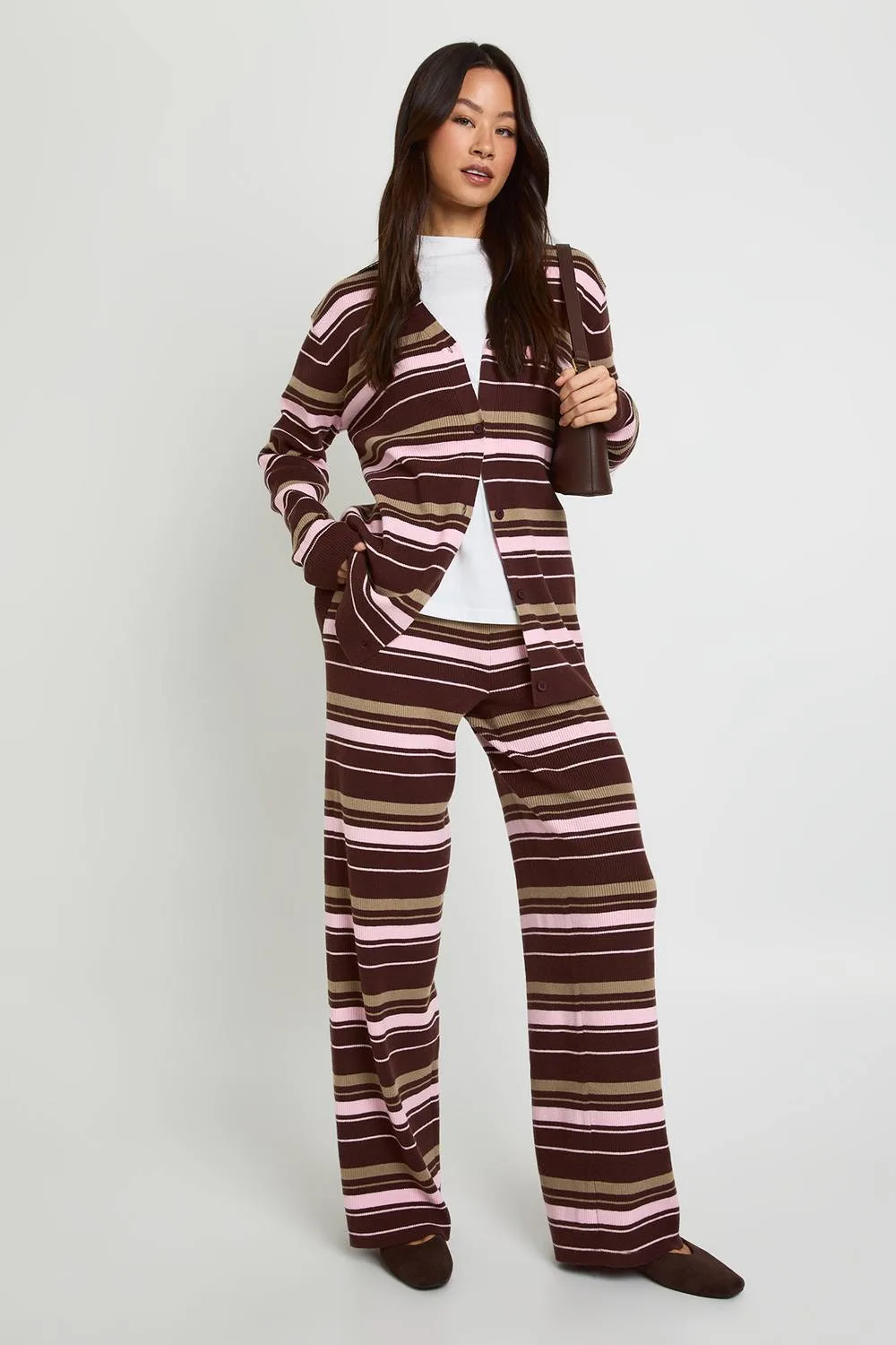 Tall Super Soft Rib Knitted Boyfriend Cardigan & Wide Leg Trouser Co-Ord