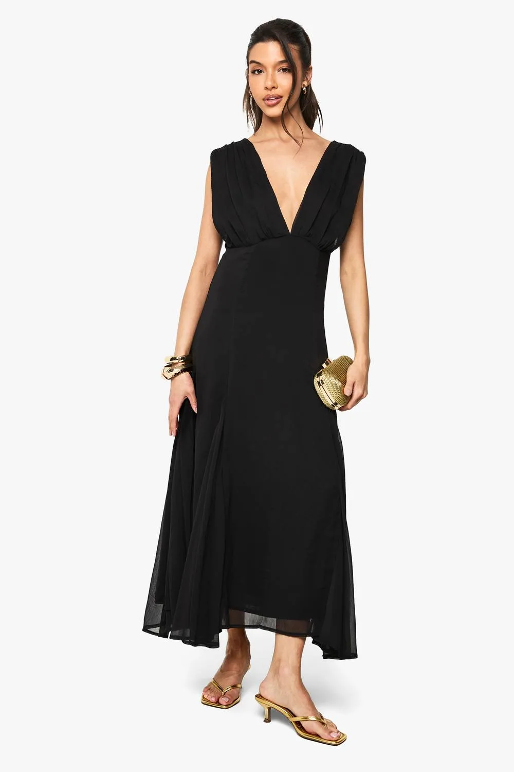 Chiffon Angel Sleeve Split Detail Maxi Dress by boohoo