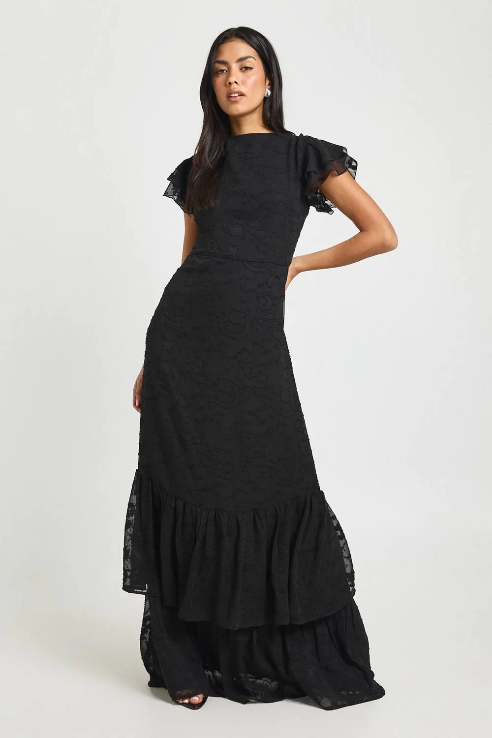 Floral Burnout Ruffle Hem Maxi Dress by boohoo
