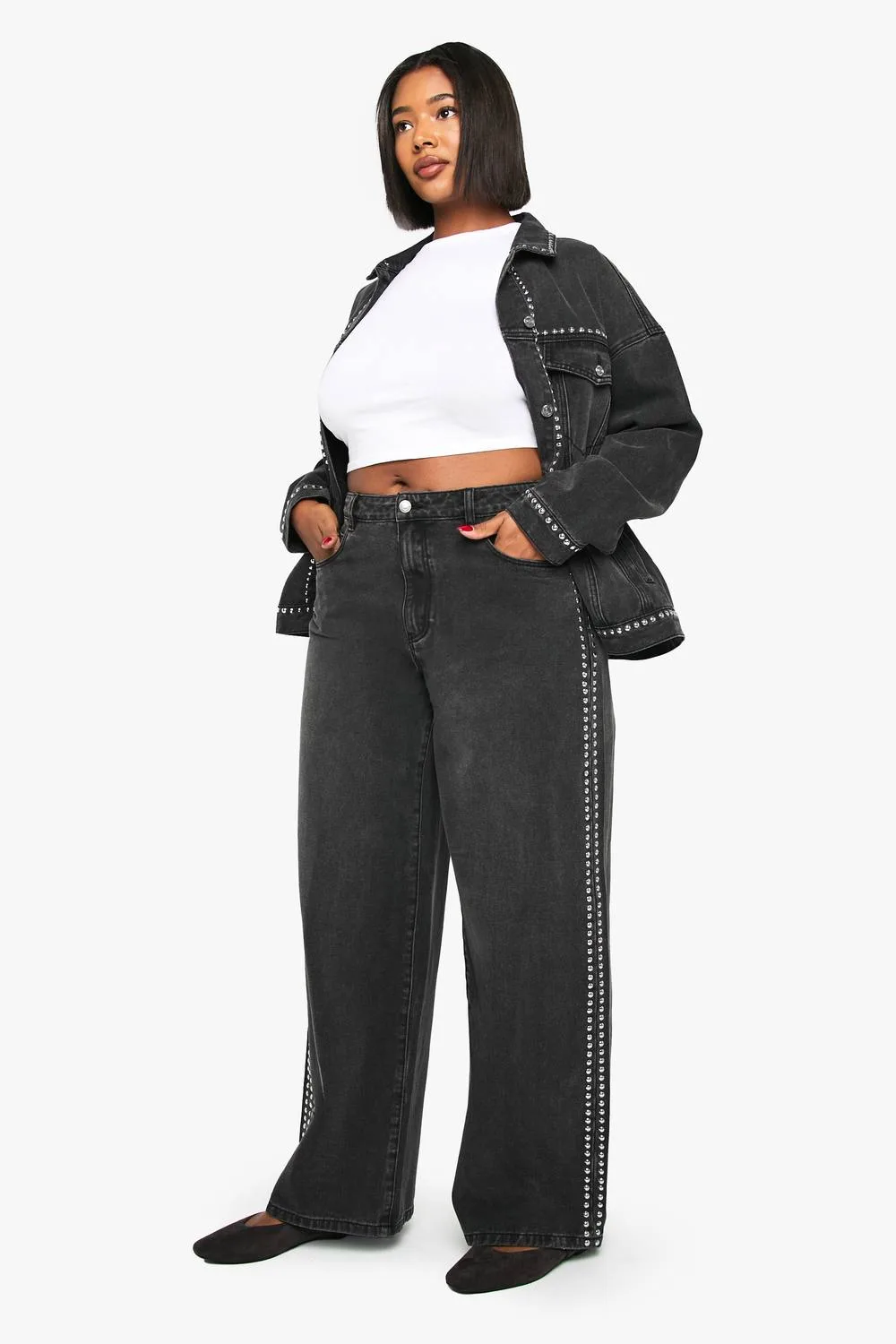 Studded Wide Leg Jean by boohoo