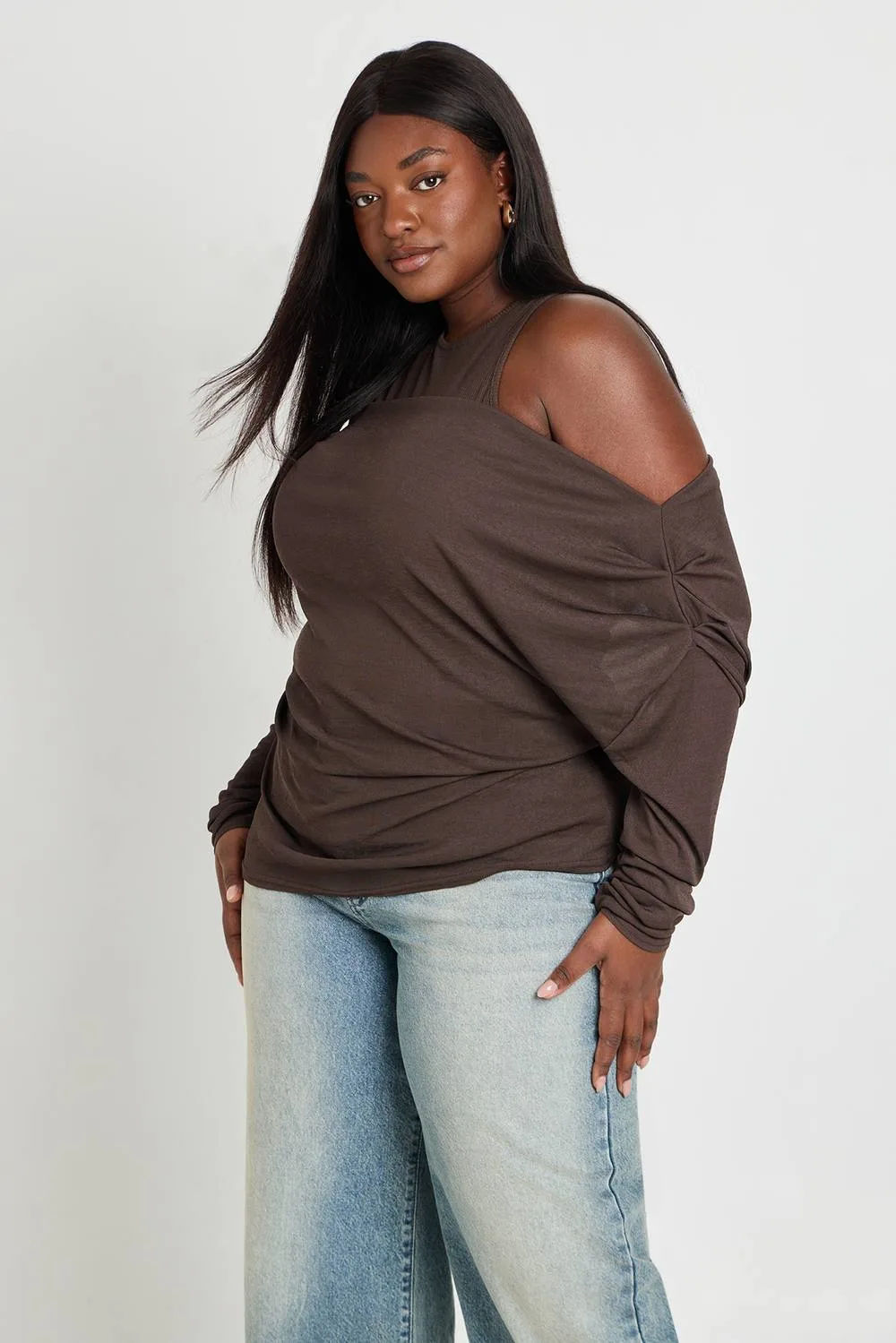 2-1 Layered Asymmetric Long Sleeve Top by boohoo