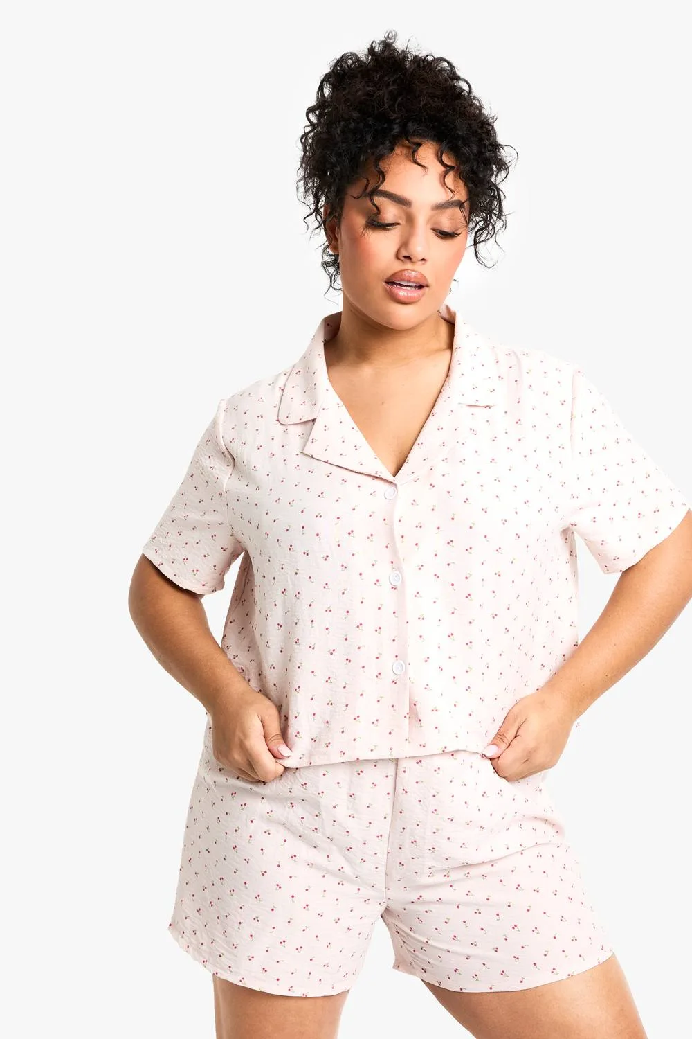 Cherry Print Shirt & Short Pyjama Set by boohoo