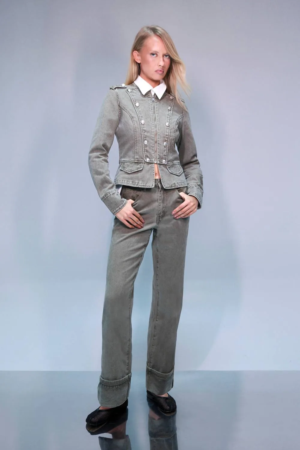 High Waist Turn Up Straight Leg Jean by boohoo