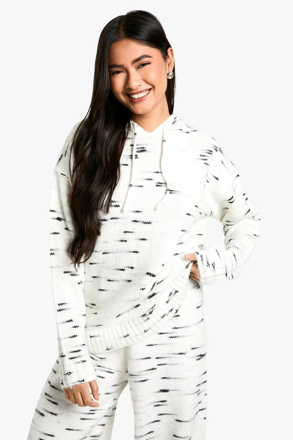 Soft Knit Marl Oversized Knitted Hoody by boohoo