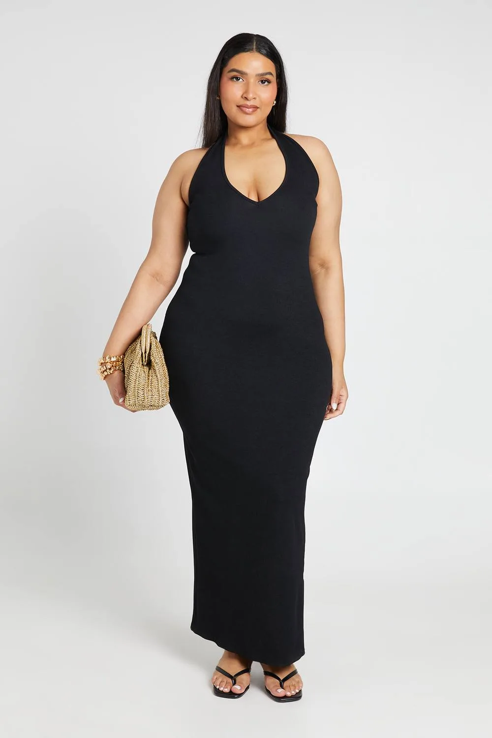 Rib Halterneck Maxi Dress by boohoo