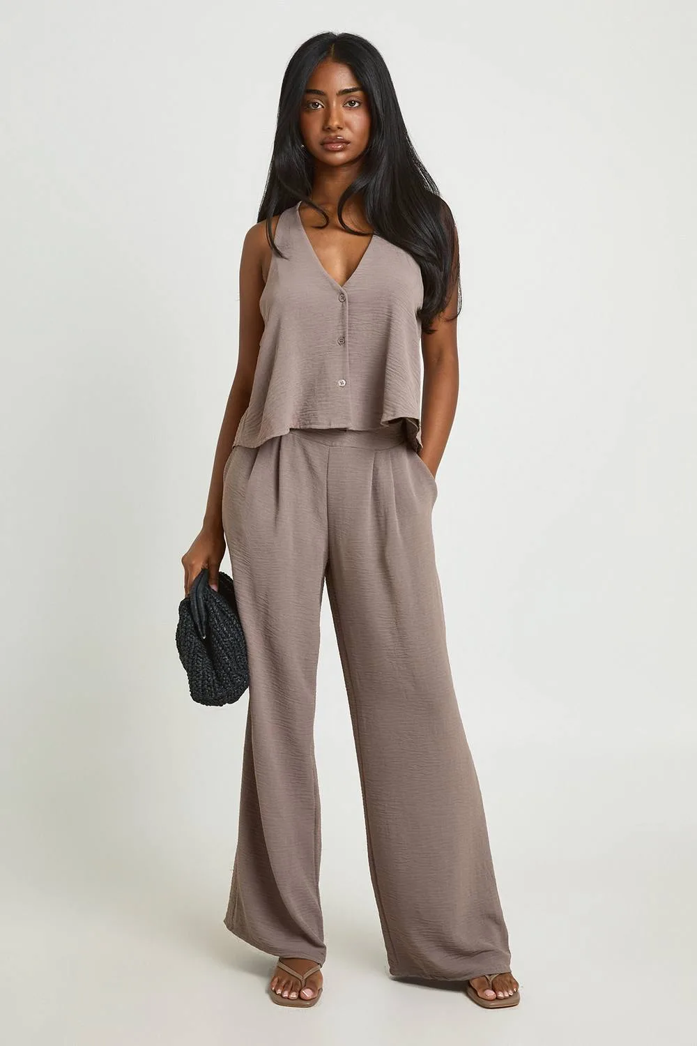 Racer Ruched Top & Foldover Waist Trouser Co-Ord by boohoo