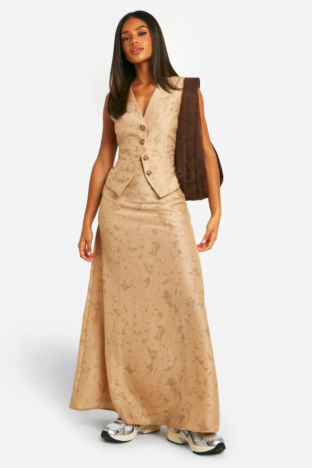 Tie Dye Textured Column Split Back Maxi Skirt - Stone by boohoo