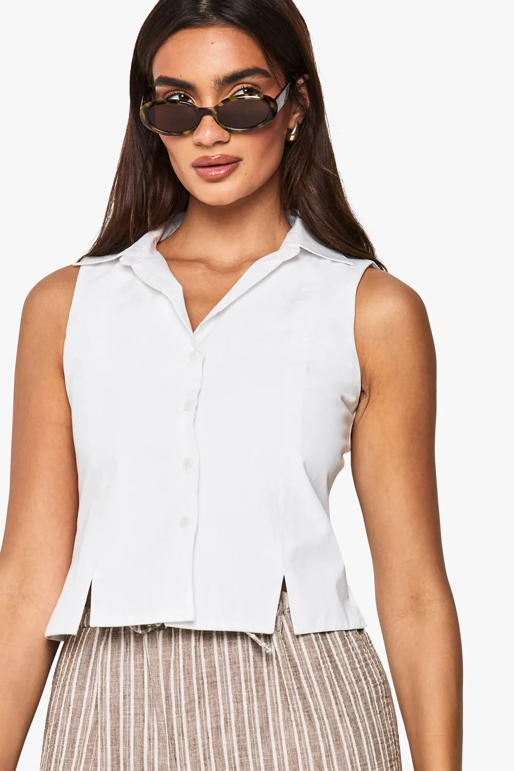 Cotton Poplin Sleeveless Shirt