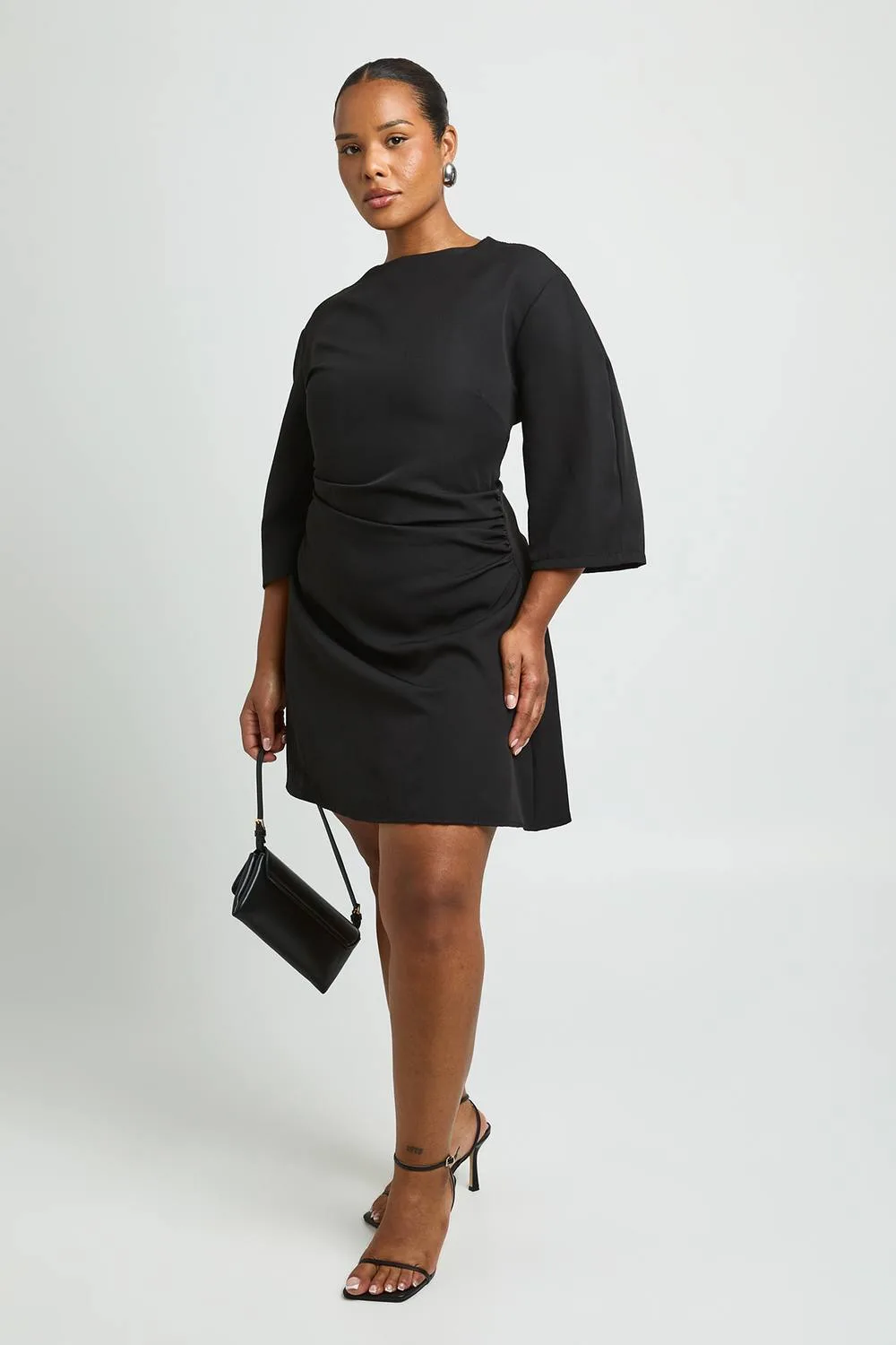 3/4 Balloon Sleeve Cinch Waist Mini Dress by boohoo