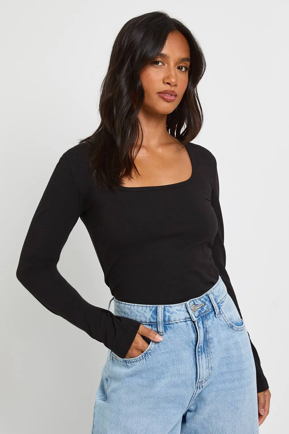 Basic Long Sleeve Square Neck Bodysuit