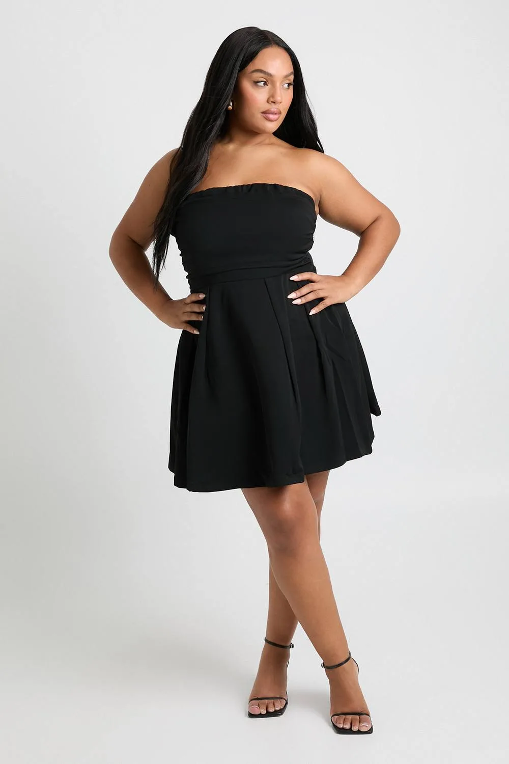 Structured Ruched Mini Bandeau Skater Dress by boohoo